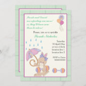 Bunny baby sprinkle minze grün karierte Grenze Einladung (Vorne/Hinten)