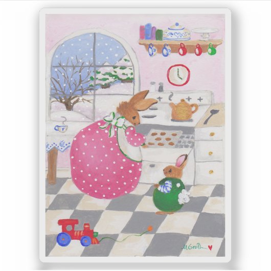 Bunny Baking Cookies Sticker (Vorderseite)