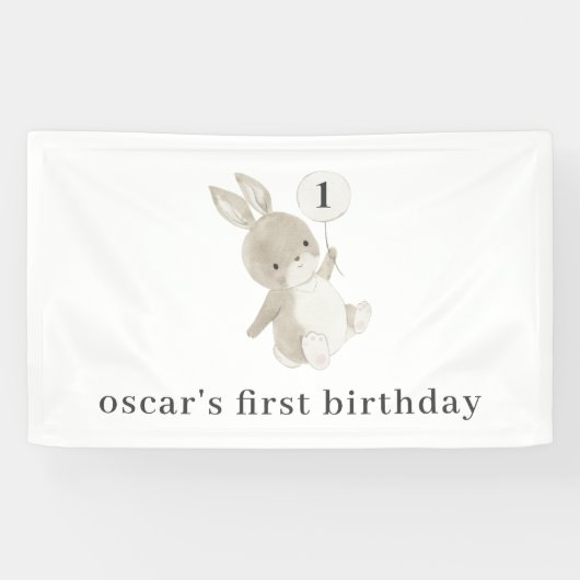 Bunny Balloon 1. Geburtstag Banner (Horizontal)