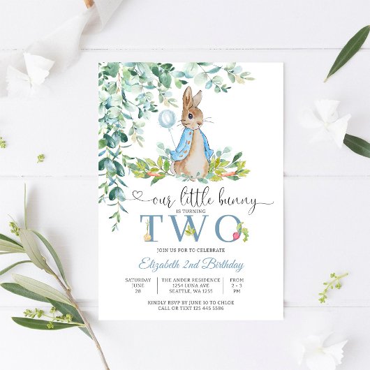 Bunny Balloon 2nd Birthday Invitation Einladung