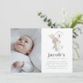 Bunny Balloon Foto 1. Geburtstag Einladung (Stehend Vorderseite)