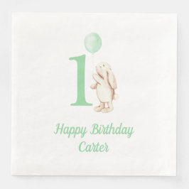 Bunny & Balloon Green 1. Geburtstag Serviette