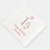 Bunny & Balloon Pink 1. Geburtstag Serviette (Ecke)