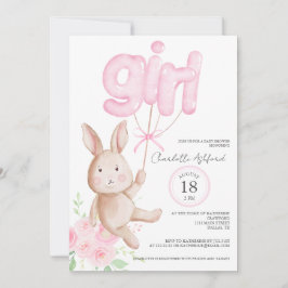 Bunny Balloons Aquarell Floral Girl Babydusche Einladung