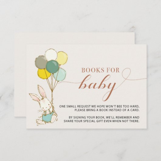 Bunny Balloons Bücher für Baby-Gehäuse Einladung (Vorne/Hinten)