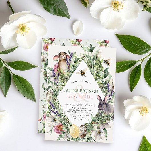 Bunny & Bee Greenery Rhombus Easter Brunch Einladung