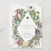 Bunny & Bee Greenery Rhombus Easter Brunch Einladung (Vorderseite)