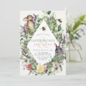 Bunny & Bee Greenery Rhombus Easter Brunch Einladung (Stehend Vorderseite)