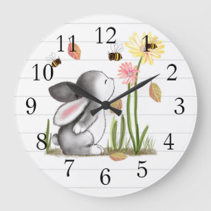 Bunny Bees Floral Wall Clock Große Wanduhr