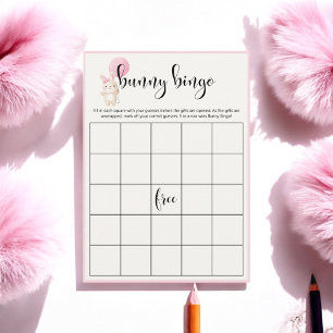 Bunny Bingo Pink Balloon Baby Dusche Bingo Spiel Begleitkarte
