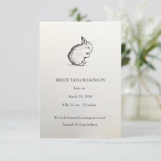 Bunny Birth Announcement, Classic, Traditional Ankündigung (Stehend Vorderseite)