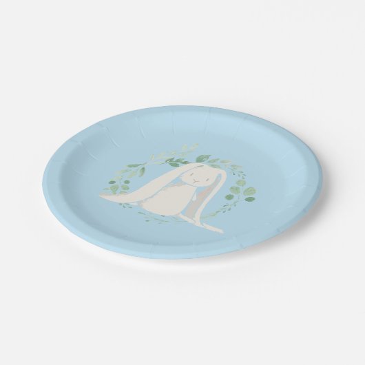 Bunny Birthday Blue Pappteller (Schrägansicht)