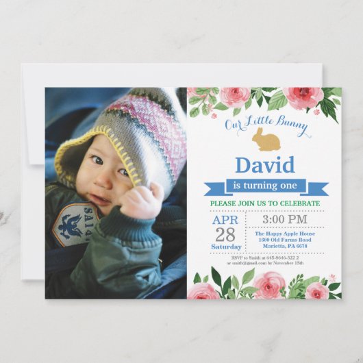 Bunny Birthday Boy Ostereier 1. Geburtstag Einladung (Vorderseite)