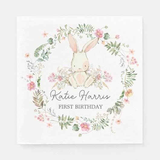 Bunny Birthday Einladung, Ein Hase ist ein Invit Serviette (Vorderseite)