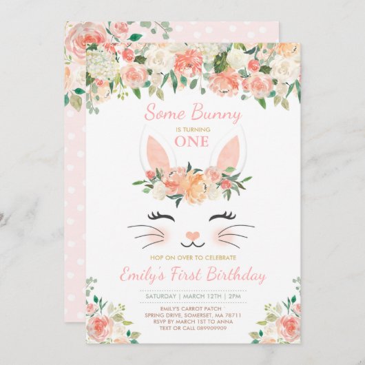 Bunny Birthday Einladung etwas sonnigen Geburtstag (Vorne/Hinten)