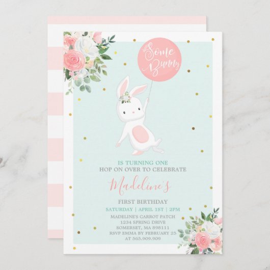 Bunny Birthday Einladung etwas sonnigen Geburtstag (Vorne/Hinten)