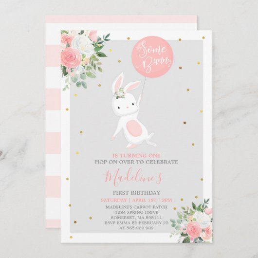 Bunny Birthday Einladung etwas sonnigen Geburtstag (Vorne/Hinten)