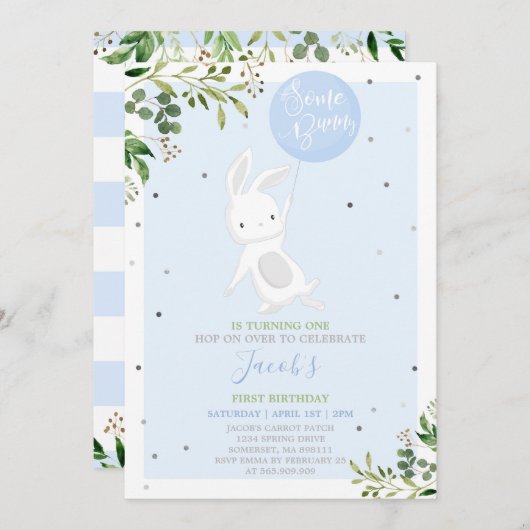 Bunny Birthday Einladung etwas sonnigen Geburtstag (Vorne/Hinten)