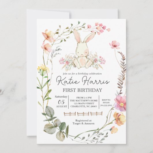 Bunny Birthday Einladung, Irgendein Hase ist eins Einladung (Vorderseite)