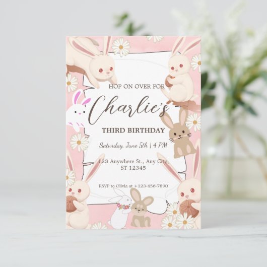 Bunny Birthday Einladung zum Kind (Stehend Vorderseite)