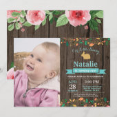 Bunny Birthday Girl Ostereier 1. Geburtstag Einladung (Vorne/Hinten)