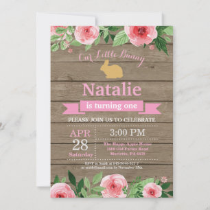 Bunny Birthday Girl Ostereier 1. Geburtstag Einladung