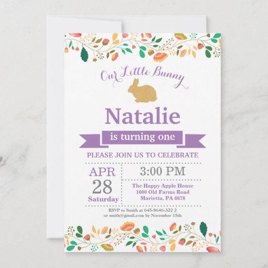 Bunny Birthday Girl Ostereier 1. Geburtstag Einladung (Vorderseite)