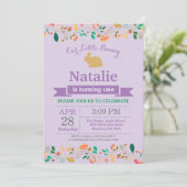 Bunny Birthday Girl Ostereier 1. Geburtstag Einladung (Stehend Vorderseite)