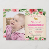 Bunny Birthday Girl Ostereier 1. Geburtstag Einladung (Vorne/Hinten)