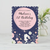Bunny Birthday Invite Rabbit Navy Pink Twinkl Star Einladung (Stehend Vorderseite)