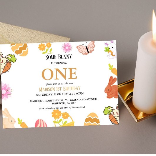 Bunny Birthday Ostereier 1. Geburtstag Einladung