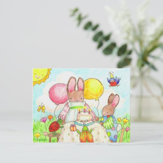 Bunny Birthday Party Postcard Postkarte (Stehend Vorderseite)