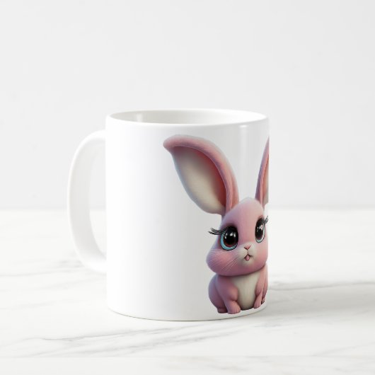 Bunny Bliss: Adorable Pink Rabbit Tasse (Vorderseite Links)