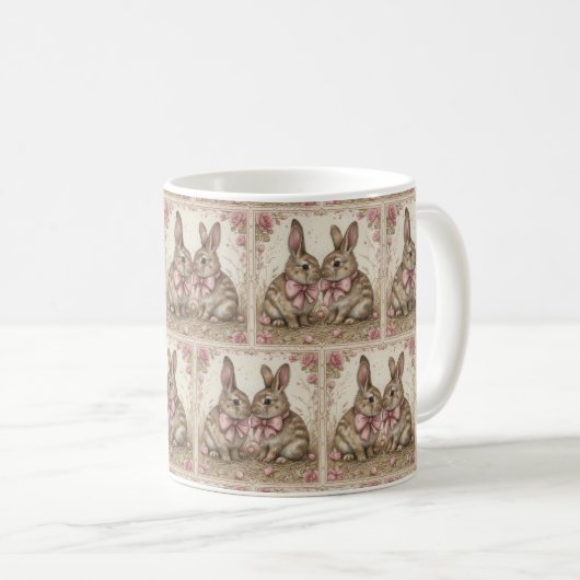 Bunny Bliss Tasse: Ostern Elegante 🐰 🌷 Kaffeetasse (VorderseiteRechts)