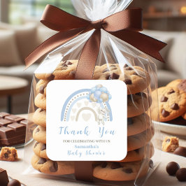 Bunny Blue Beige Balloon Baby Dusche Vielen Dank Quadratischer Aufkleber