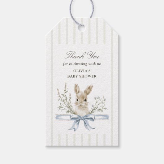 Bunny Blue Bow Baby Shower Thank you Geschenkanhänger (Vorderseite)