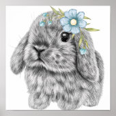 Bunny Blue Bow Kinderzimmer Print | Bunny Print Poster (Vorne)