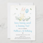 Bunny Blue Boy Greenery Geburtstag Einladung (Vorderseite)