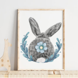 Bunny Blue Floral Kinderzimmer Print | Bunny Print Poster