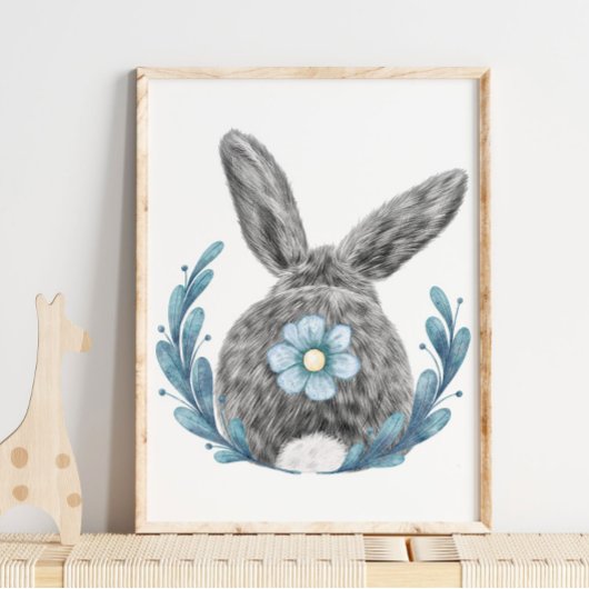 Bunny Blue Floral Kinderzimmer Print | Bunny Print Poster