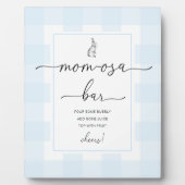 Bunny Blue Gingham Baby Shower Mama-osa Bar Sign Fotoplatte (Vorderseite)