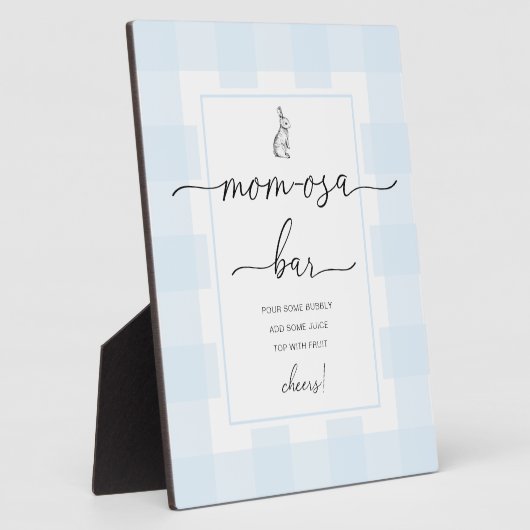 Bunny Blue Gingham Baby Shower Mama-osa Bar Sign Fotoplatte (Seite)