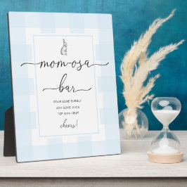 Bunny Blue Gingham Baby Shower Mama-osa Bar Sign Fotoplatte