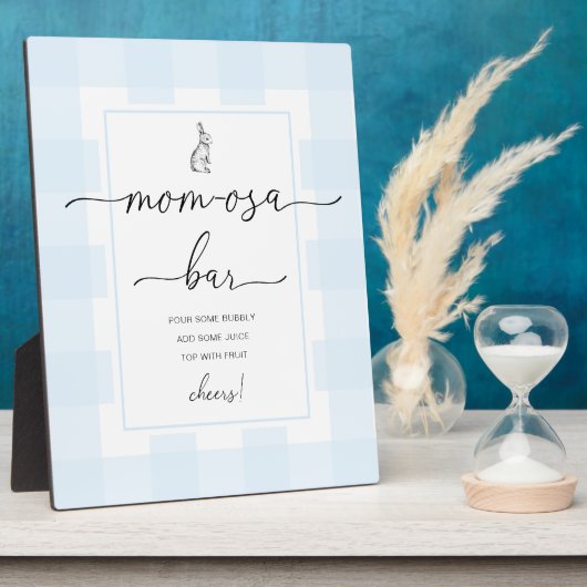 Bunny Blue Gingham Baby Shower Mama-osa Bar Sign Fotoplatte (Seite)
