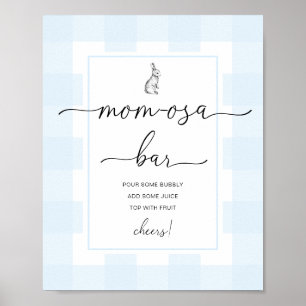 Bunny Blue Gingham Baby Shower Mama-osa Bar Sign Poster