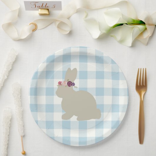 Bunny Blue Gingham Baby Shower Pappteller (Hochzeit)