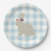 Bunny Blue Gingham Baby Shower Pappteller (Vorderseite)