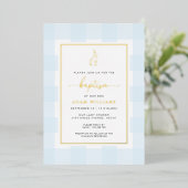Bunny Blue Gingham Taufe Gold Foil Einladung (Stehend vorne)