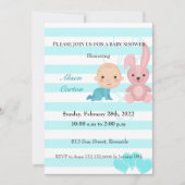 Bunny blue streifen Junge Dusche Einladung (Vorderseite)