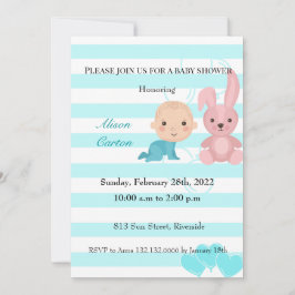 Bunny blue streifen Junge Dusche Einladung